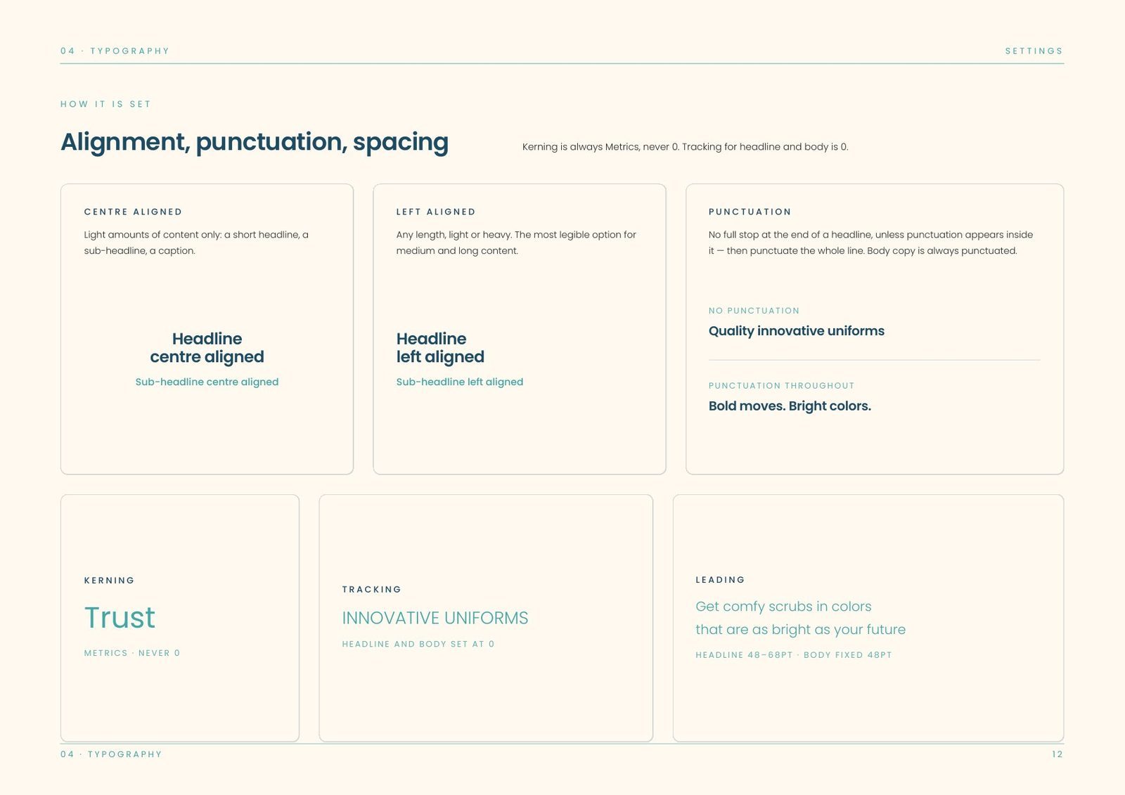 Settings — alignment, punctuation and spacing